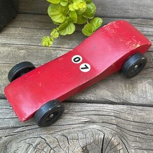 Vintage Pinewood Derby Homemade Red Race Car Toy Collectible